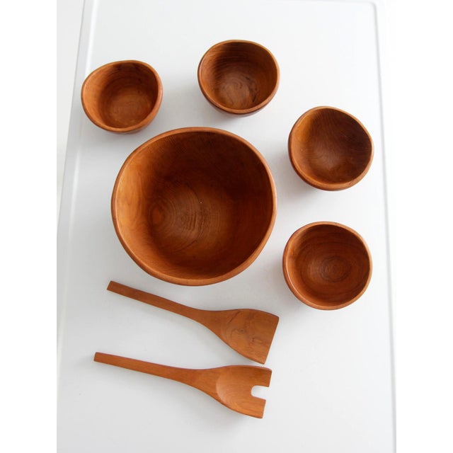 Mid 20th Century Mid 20th Century Teak Salad Bowl Set With Serving Utensils - 7 pcs For Sale - Image 5 of 18