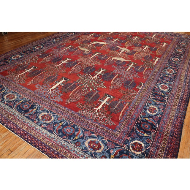 Zabihi Collection Persian Animal Crane Tabriz Willow Carpet For Sale In New York - Image 6 of 12