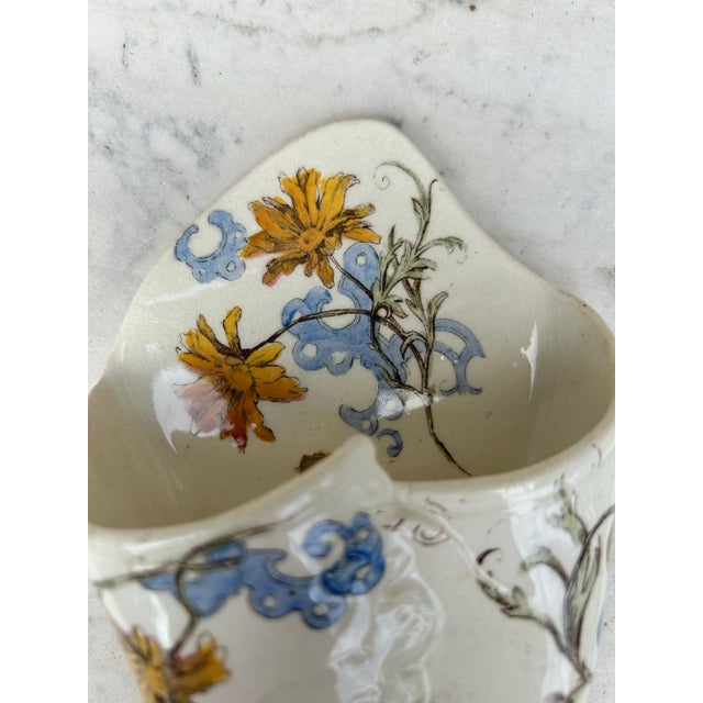 19th Century Majolica Windmill & yellow flowers Wall Pocket signed Choisy Le Roi.