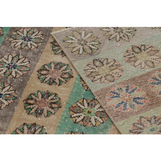 Beige Vintage Distressed Rug, Polychromatic Geometric Floral Motifs - Rug & Kilim For Sale - Image 8 of 8