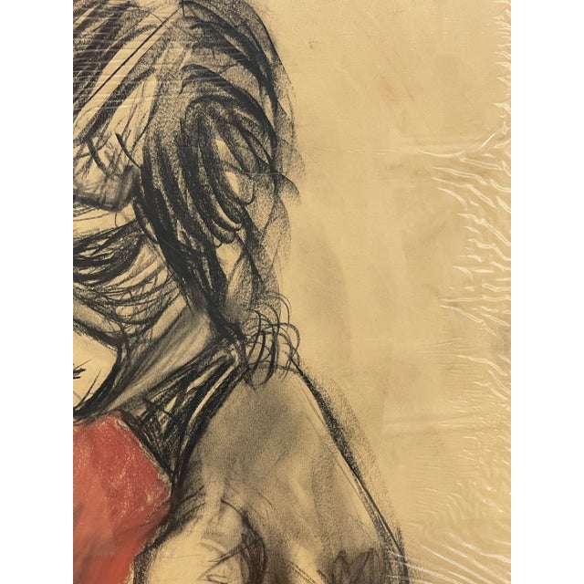 Vintage Charcoal Portrait Drawing of a Woman on Paper, Modern Figurative Artwork. For Sale - Image 9 of 10