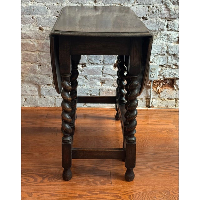 Vintage twisted barley table drop leaf Rose Wood 32.5" diameter 30" tall