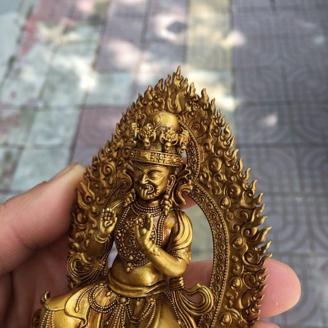Mid 20th Century Vintage Gilt Bronze Figure of Zakiram - Tibetan Buddhist Deity Statue For Sale - Image 5 of 9