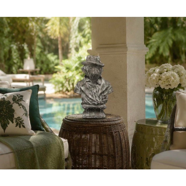 Dark Gray Vintage Anthropomorphic Cast Iron Dog Bust in Fedora and Overcoat For Sale - Image 8 of 12