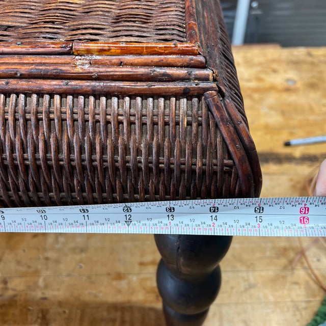 Wood Vintage Bamboo and Woven Rattan British Colonial Style Footstool For Sale - Image 7 of 12