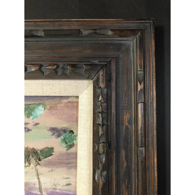 1950s Mid Century Desert Scenic Landscape Oil on Board in Original Frame, Signed For Sale - Image 4 of 5