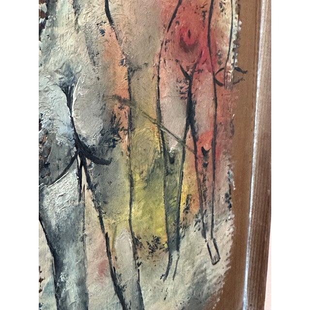 Wood Mid 20th Century Mid-Century Modern California Modernist Figural Painting by Leon d'Usseau (Dusso) For Sale - Image 7 of 12