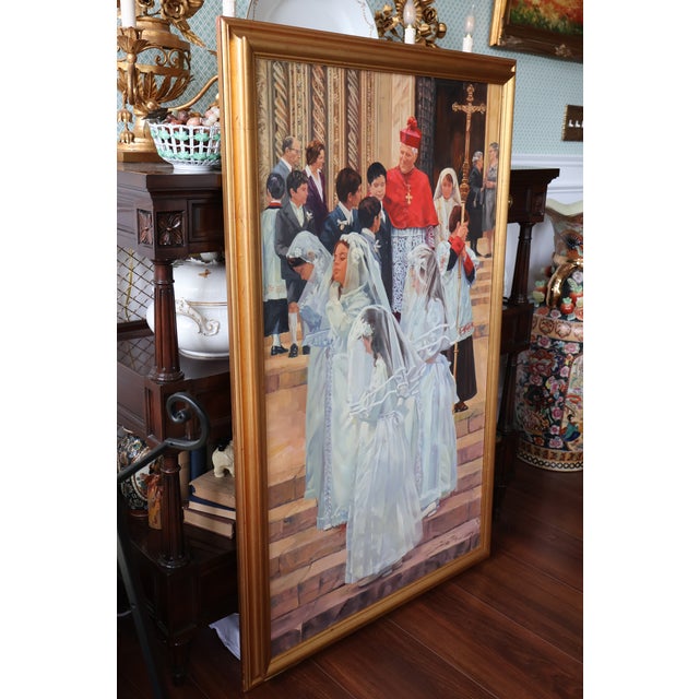 Late 20th Century Frank Cannas Large Signed Original First Communion Procession Oil on Linen, Framed For Sale - Image 12 of 18