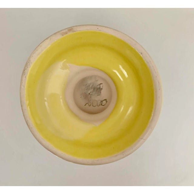 European Mid Century Modern Large Ceramic Modern Contemporary Blue and Yellow Footed Vase - Marked 2000 For Sale - Image 4 of 5