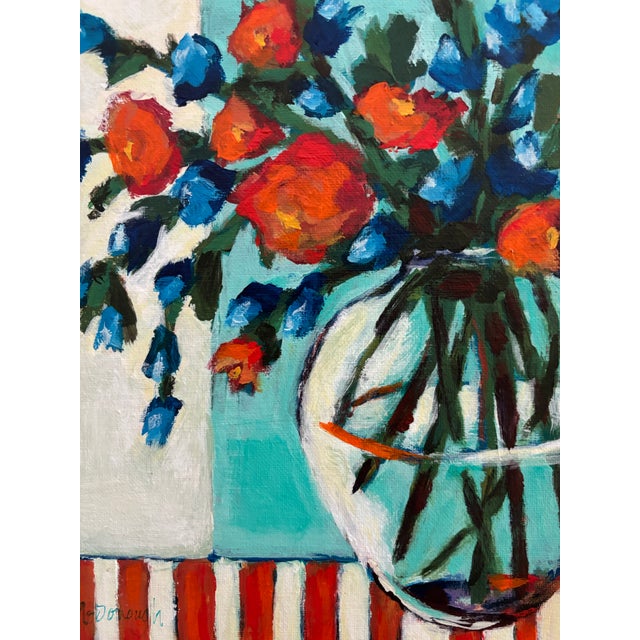 Turquoise “Garden Rhythm” Original Acrylic Contemporary Expressive Floral Still Life by Linda McDonough For Sale - Image 8 of 12