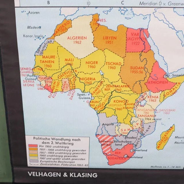 School Wall Map of Africa by Leisering & Schulze for Velhagen & Klasing, 1950s For Sale - Image 8 of 10