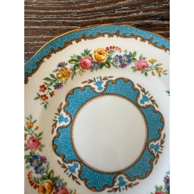 Vintage Crown Staffordshire Lyric Tunis Blue Bread Plates – Set of 9 – Fine Bone China England – 1930s–1950s For Sale - Image 9 of 12