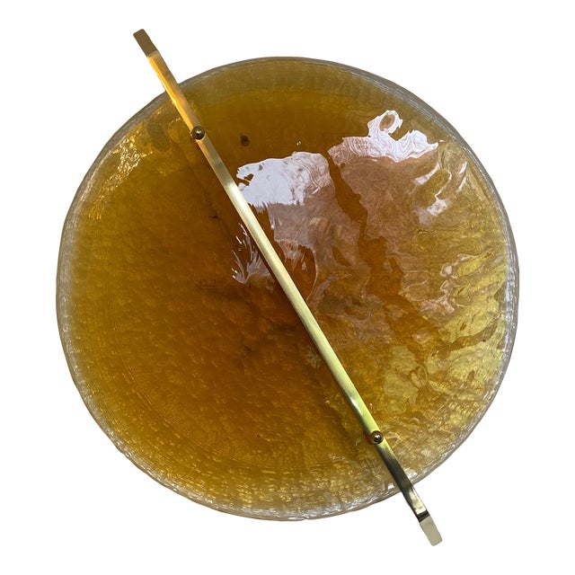 Italian Wall Light in Amber Murano Glass Disc and Brass Metal Frame For Sale