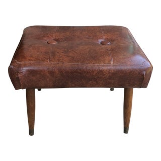Vintage Mid Century Naugahyde Footstool Ottoman For Sale