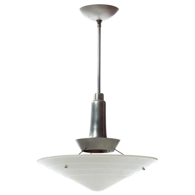 Gerald Thurston Gerald Thurston for Lightolier Steel and Glass Dome Chandelier For Sale - Image 4 of 4