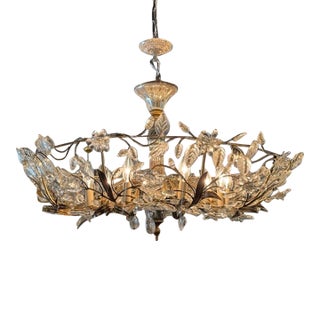 French Maison Bagues Gilt Tole and Crystal Flower Chandelier For Sale