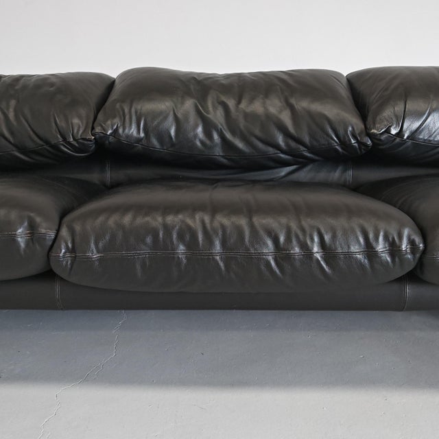Black Leather Maralunga Sofa, 1970s For Sale - Image 11 of 18