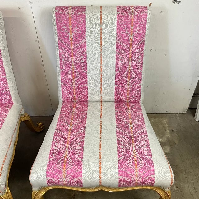 Late 20th Century Pair Giltwood Kent Form Accent Chairs Newly Upholstered in Clarke & Clarke Designer Fabric For Sale - Image 10 of 15