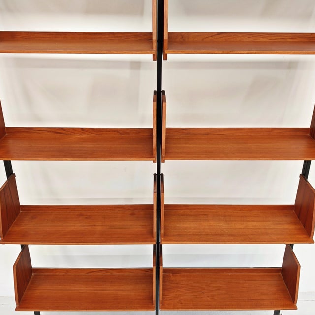 Brown Vintage Swedish Cielo Terra Bookcase in Teak Wood, Black Metal Uprights and Brass Ends, 1950s For Sale - Image 8 of 18