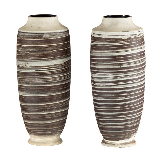 Late 20th Century Artisan Tall Ceramic Vase with Horizontal Striated Glaze, Sold Individually For Sale - Image 14 of 18