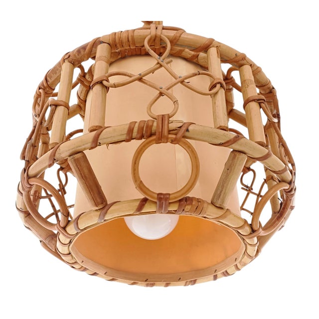 Mid-Century Modern French Riviera Bamboo and Rattan Pendant Lamp, 1960s For Sale - Image 11 of 18