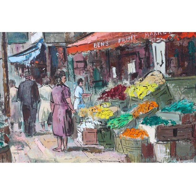 George Schwacha Jr, Modernist Oil Painting George Schwacha Brooklyn Street Scene Fruit Market WPA, c.1940's For Sale - Image 12 of 16