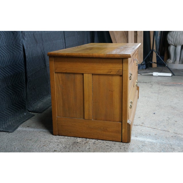 Antique Victorian Oak Two Drawer Lowboy Dresser Blanket Chest Tv Console Bench 43" For Sale - Image 11 of 17