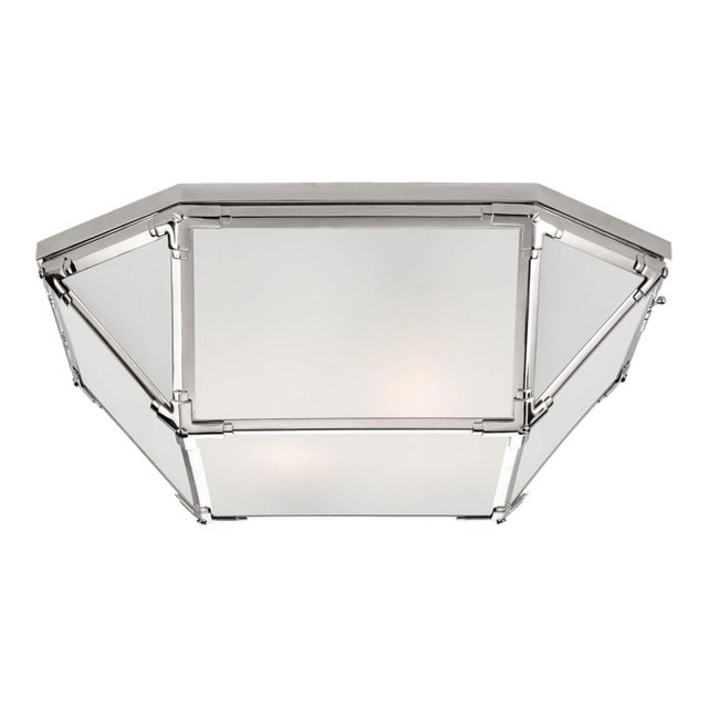 Suzanne Kasler for Visual Comfort Signature Morris Large Flush Mount in Polished Nickel with Frosted Glass For Sale