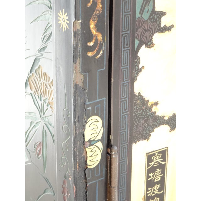 Vintage Oriental Asian Black Lacquer Cabinet Chinoiserie Side Table Signed Asis For Sale - Image 10 of 17