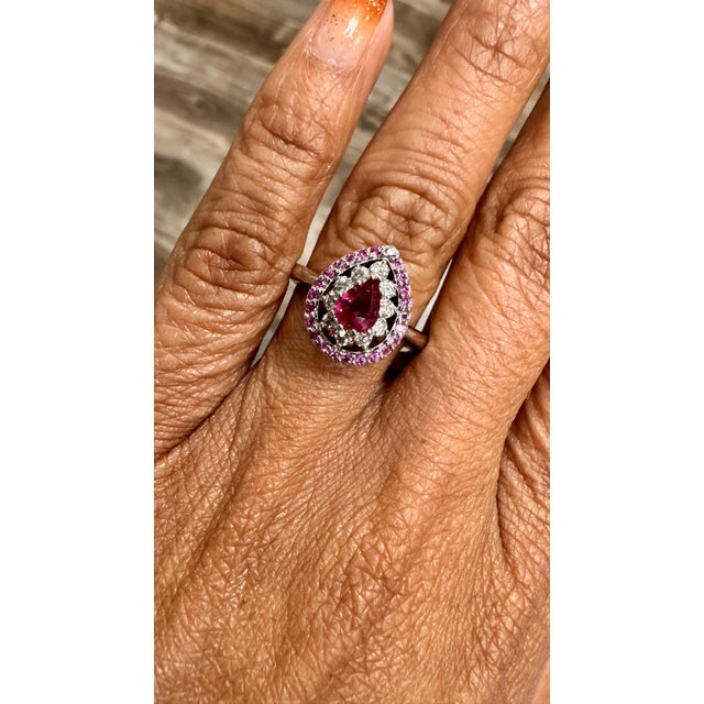 Roshe Jewels Ruby Ring With Pink Sapphire and Diamond White Gold Engagement Ring, Size 7 For Sale - Image 9 of 9