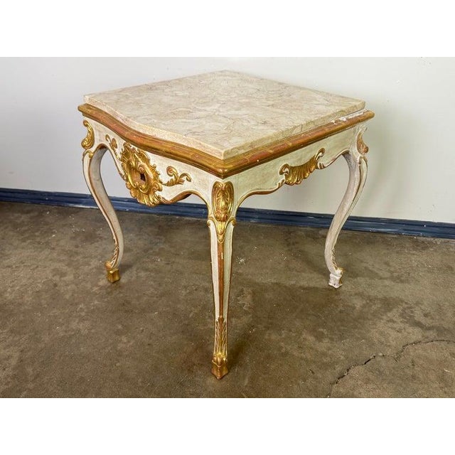 White Italian Rococo Console Table, Giltwood & Marble Top, Mid-20th Century For Sale - Image 8 of 16