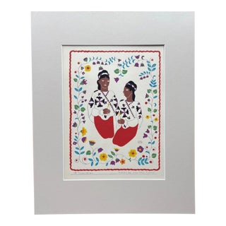 Carlos Mérida Silkscreen Print "Huastecas, San Luis Potosi" in 16 x 20 Mat, 1945 For Sale