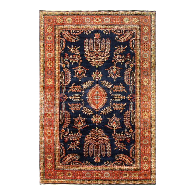 Pasargad DC Navy Blue Fine Hand Knotted Sarouk Design Rug For Sale