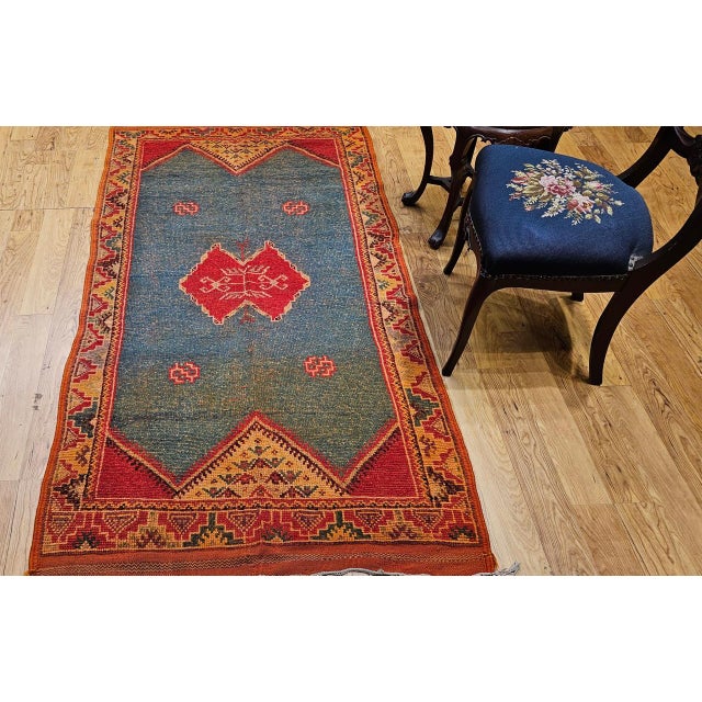 Vintage Moroccan Rug, Hand-Knotted Wool, Geometric Pattern, Green & Yellow, 4’ X 6’ For Sale In Chicago - Image 6 of 18