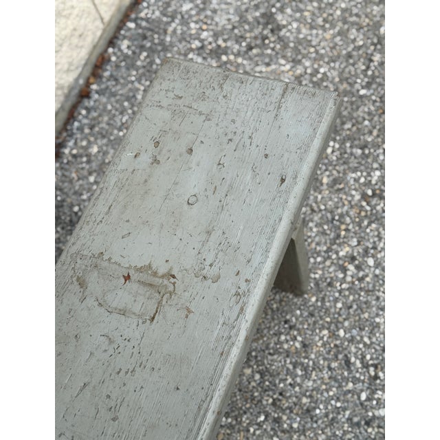 Vintage Primitive Gray Painted Wood Bench For Sale - Image 11 of 12