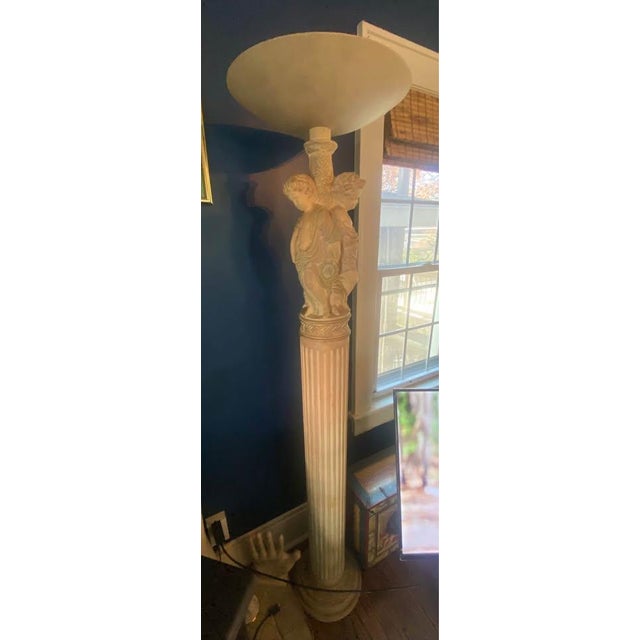 Neoclassical Late 20th Century Tall Neoclassical Style Lamp With Putti Cherub Figures For Sale - Image 3 of 3