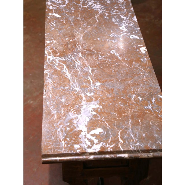 Baroque 19th Century Spanish Baroque Carved Oak Console With Breccia Marble Top For Sale - Image 3 of 12