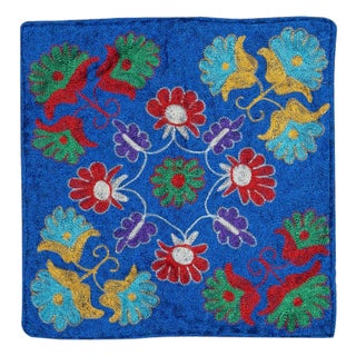 16"x16" Silk Embroidery Cushion Cover. Blue Pillowcase. Needlework Lace Pillow For Sale