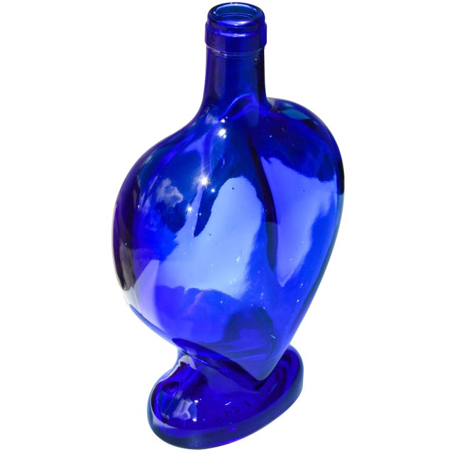 Art Deco Mid 20th Century Blue Heart Glass Bottle For Sale - Image 3 of 5