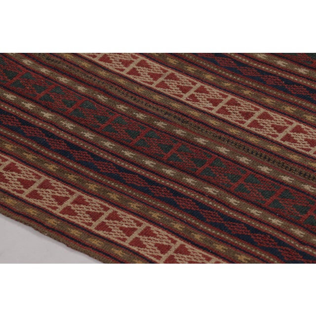 Tribal Vintage Persian Kilim, Square Rug With Intricate Geometric Stripes - Rug & Kilim For Sale - Image 3 of 8