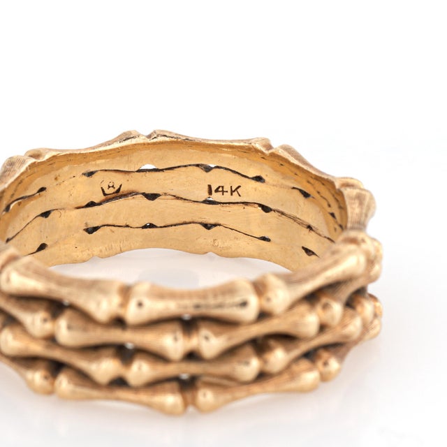 70s Vintage Bamboo Band 7mm 14 Karat Yellow Gold Ring Sz 9.5 Stacking Jewelry For Sale In Los Angeles - Image 6 of 6