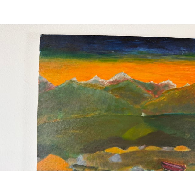 Vintage Expressionist Mountain Landscape Sunset Oil Painting on Canvas – Unframed For Sale In Miami - Image 6 of 11