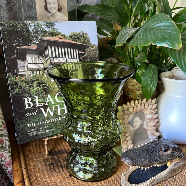 Mid 20th Century Mid 20th Century Sculptural Green Art Glass Vase — Textured Avocado Glass Vessel For Sale - Image 5 of 5