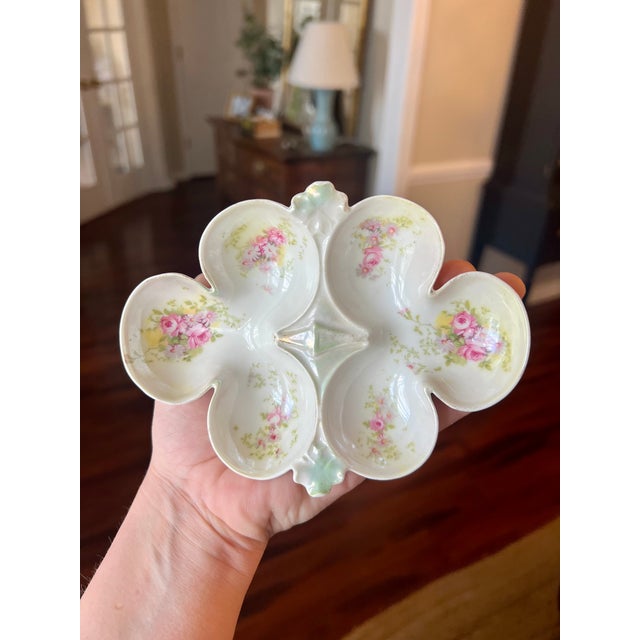 Early 1900’s French Lustreware Floral Oyster Plate, Deviled Egg Plate Unique Shape For Sale - Image 10 of 10