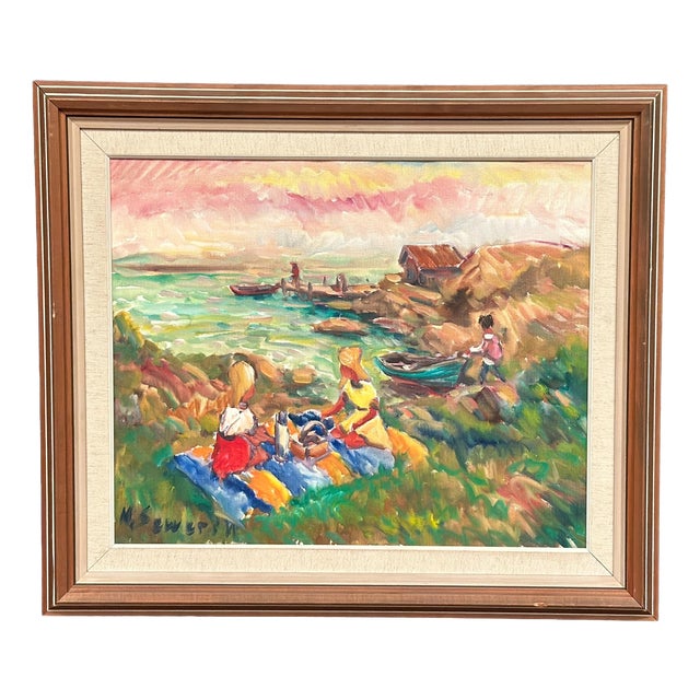 Nils Sewerin, Picnic, 1960s, Oil on Canvas, Framed For Sale