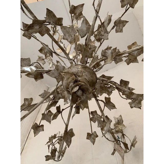 Contemporary Silver + Argilla Metal Wrought Iron Florentine Art Chandelier, Made in Italy For Sale - Image 10 of 11
