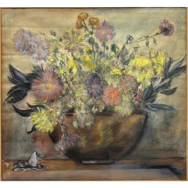 Vintage Framed Pastel Floral Still Life – Mid-Century Impressionist Bouquet Painting For Sale - Image 4 of 6