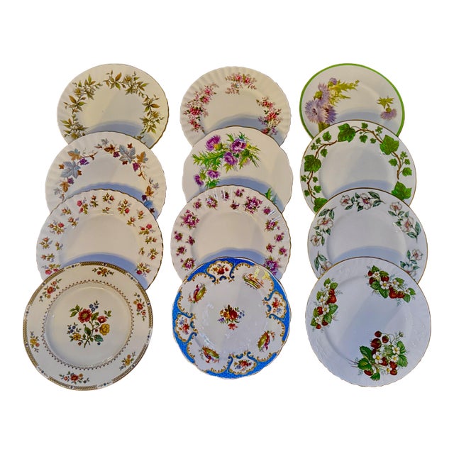 Mid 20th Century 12 English Fine Bone China Salad / Dessert Plates For Sale