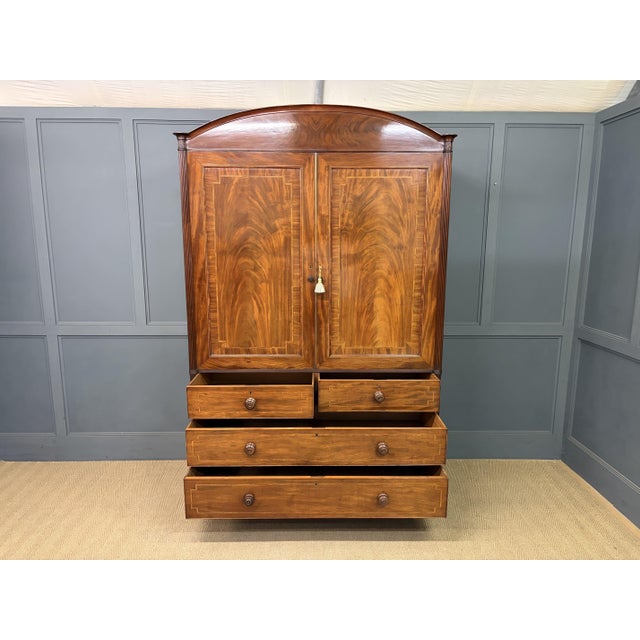 Georgian Inlaid Mahogany Linen Press, 1824 For Sale - Image 6 of 18
