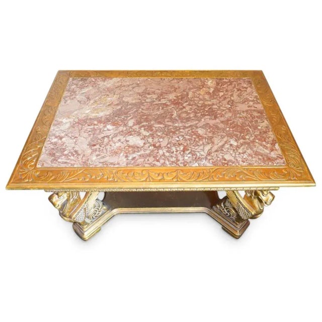 Mid 20th Century Mid 20th Century Gilt Wood & Rouge Marble Table For Sale - Image 5 of 13